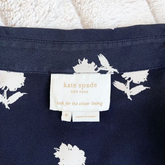 Kate Spade 100% Silk Size 0 Black White Contrast Floral Ruffled Belted Dress wit - Picture 10 of 11